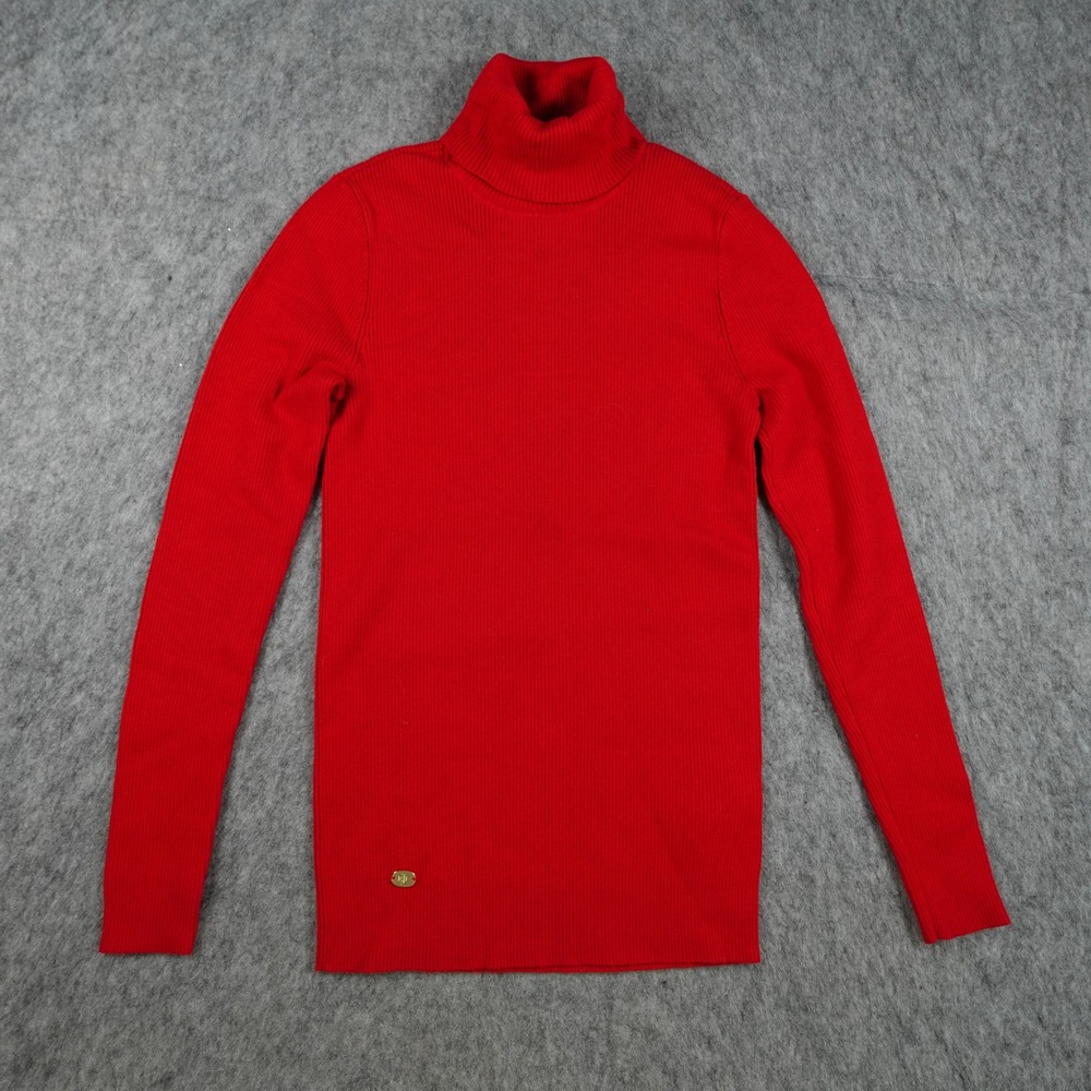 Ralph Lauren Sweater Women Medium Red Ribbed Knit Turtleneck Long Sleeve Preppy